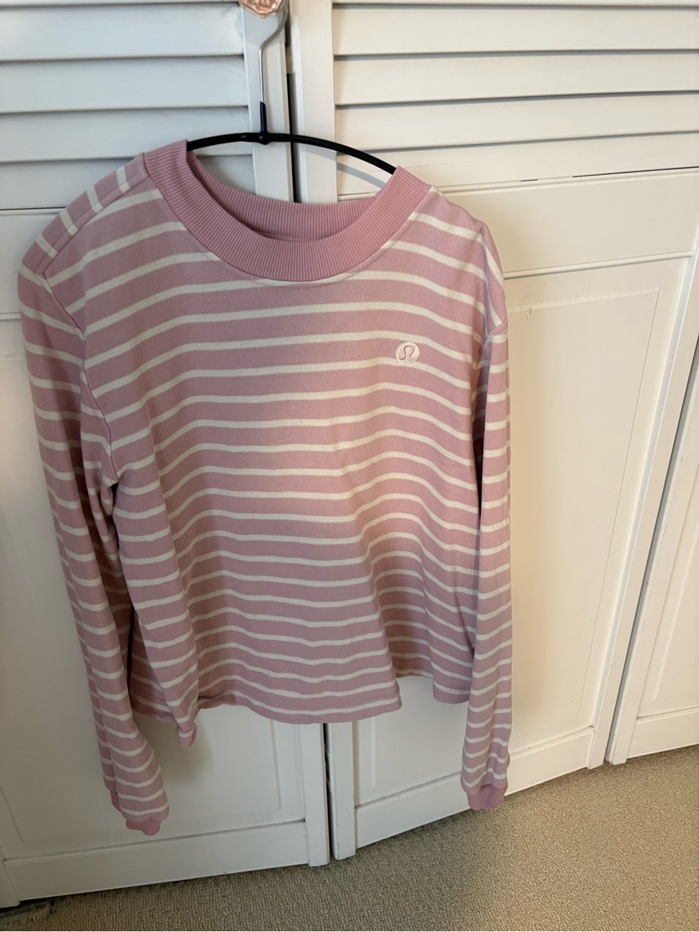 lululemon athletica Dusty Pink & White Striped Crewneck Top